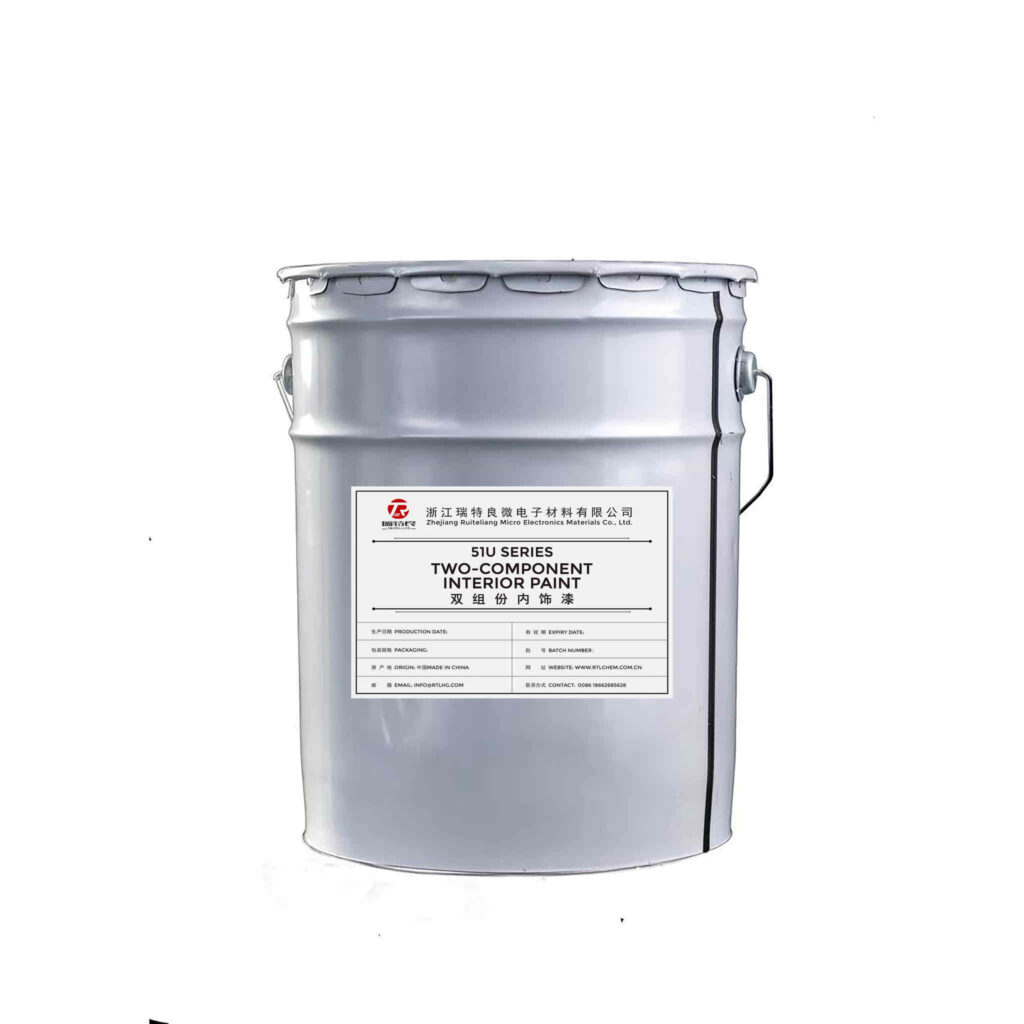 A large, gray metal pail of T511 Series Two-Component Interior Paint.